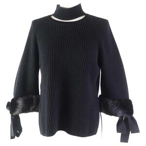 Fendi Black Cashmere Sweater with Fur Trimmed Sleeves